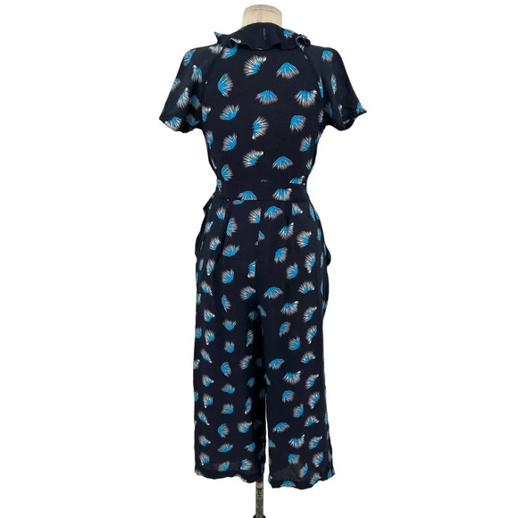 Whistles Coral Print Frill Jumpsuit Black Blue Size US 4 - Picture 7 of 10